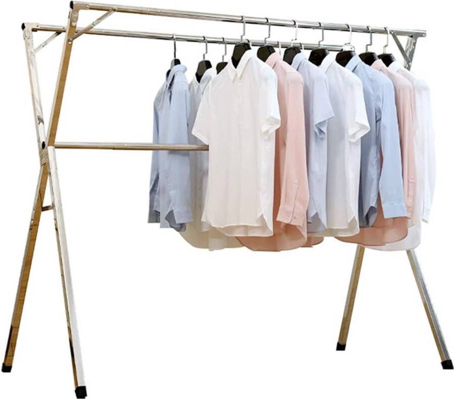 Merkloos Inklapbaar kledingrek garderobestandaard roestvrij staal wasrek kledingstangen uittrekbaar 110-150 cm (uittrekbaar)
