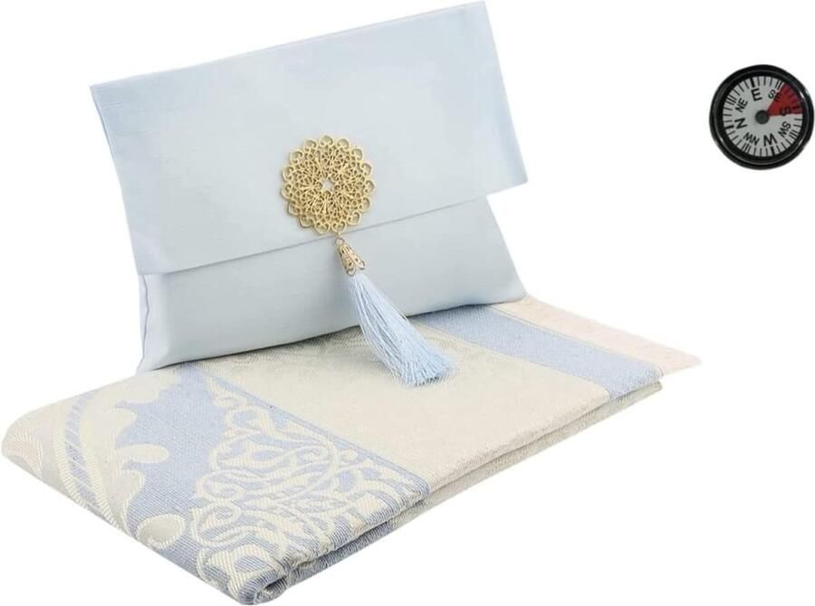 'merkloos'' Islamitisch Gebedskleed Vloerkleed Inclusief Tas Comfortabel Blauw