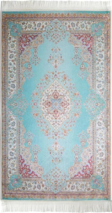 'merkloos'' Islamitisch Gebedskleed Vloerkleed Koraal Blauw Luxe Sajadah