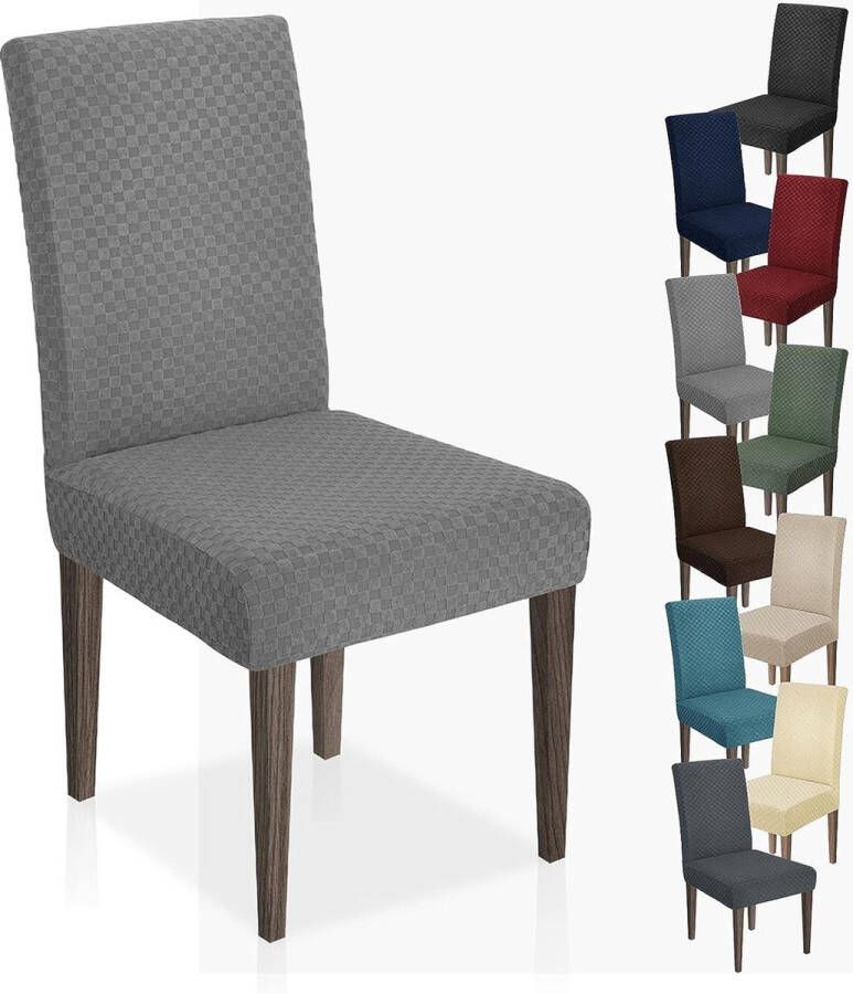 Merkloos Jacquard eetkamerstoelhoes stretch Dining Parsons stoel hoes afneembare stoel meubels beschermhoezen voor eetkamer hotel keuken ceremonie (lichtgrijs 4)