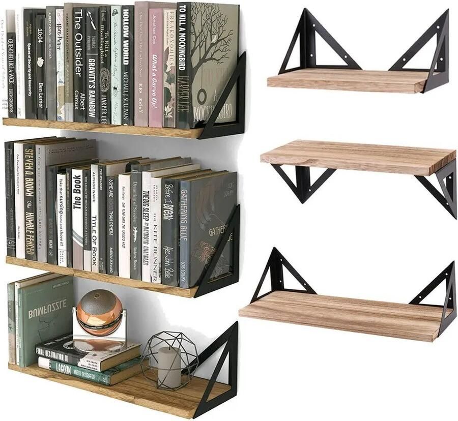 Merkloos Jurrys Wandplanken Maat S Maat M Maat L 3 stuks Decoratie Home Industriële stijl Metaal Hout