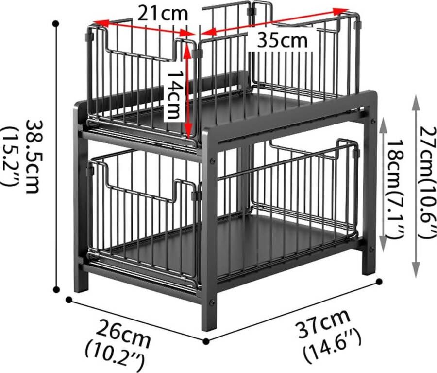 Merkloos Kast schuifmand met 2 uittrekmanden 2 niveaus onder wastafel plank roestvrij staal kruidenrek hoge capaciteit schuifladenrek voor keuken en badkamer (Wit)