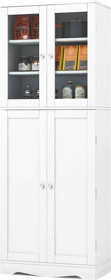 merkloos keukenkast hout hoge kast vrijstaand keukenbuffet multifunctionele kast voor eetkamer woonkamer (wit