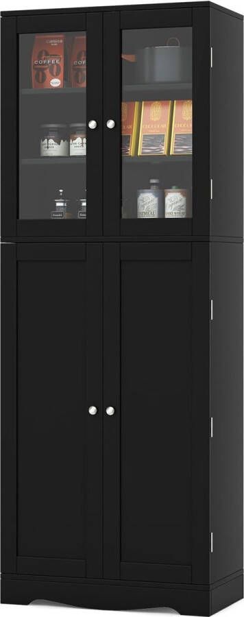 merkloos keukenkast hout hoge kast vrijstaand keukenbuffet multifunctionele kast voor eetkamer woonkamer (zwart)