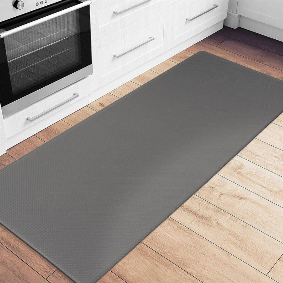 Merkloos Keukenmat 44 x 150 cm Veerkrachtig Leder Keukenmat Anti slip Wasbaar Comfortabele Keukenmat Waterdicht voor Keuken Woonkamer Kantoor (Grijis)