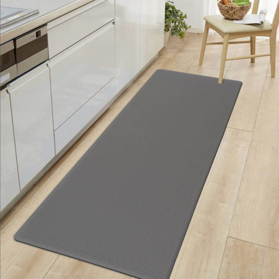 Merkloos Keukenmat 44 x 200 cm Veerkrachtig Leder Keukenmat Anti slip Wasbaar Comfortabele Keukenmat Waterdicht voor Keuken Woonkamer Kantoor (Grijis)