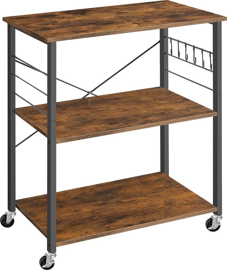 Merkloos Keukenplank 3 niveaus op wielen vintage bruin –zwart