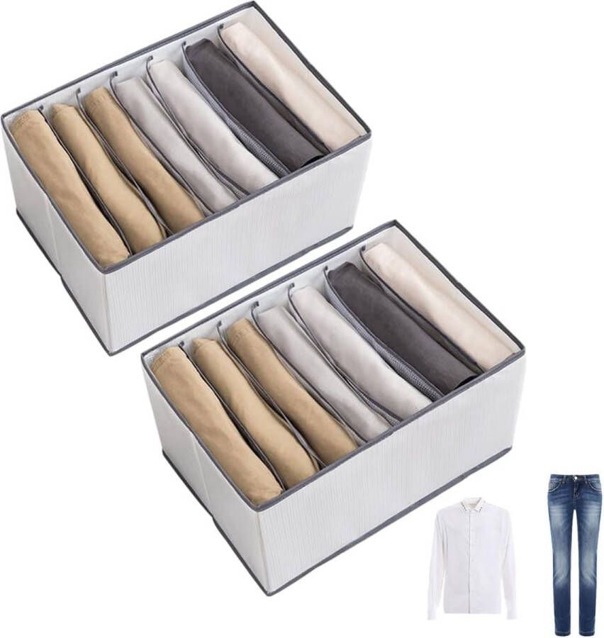 Merkloos Kledingkastorganizer lade kleding 2 stuks opvouwbare opbergdoos opbergsysteem versterkt stapelbare kast organizer box voor broeken jeans T-shirt ondergoed 7 vakken