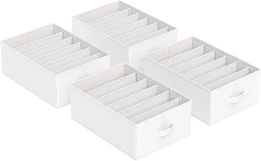 Merkloos Kledingkastorganizer set van 4 opbergdoos 6 vakken lade-organisatiesysteem opvouwbare opbergdozen 42 x 30 x 17 cm voor broeken kleding klassiek wit