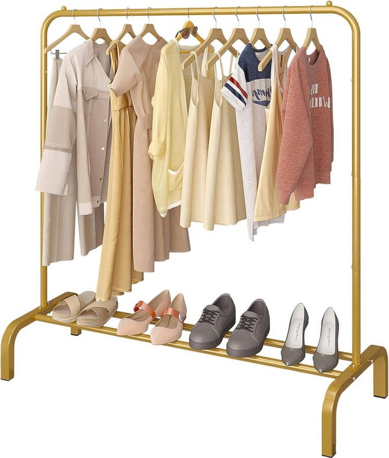 Merkloos kledingrek 110 cm metalen kledingstang kapstok met bodemrek voor jassen rokken overhemden truien goud