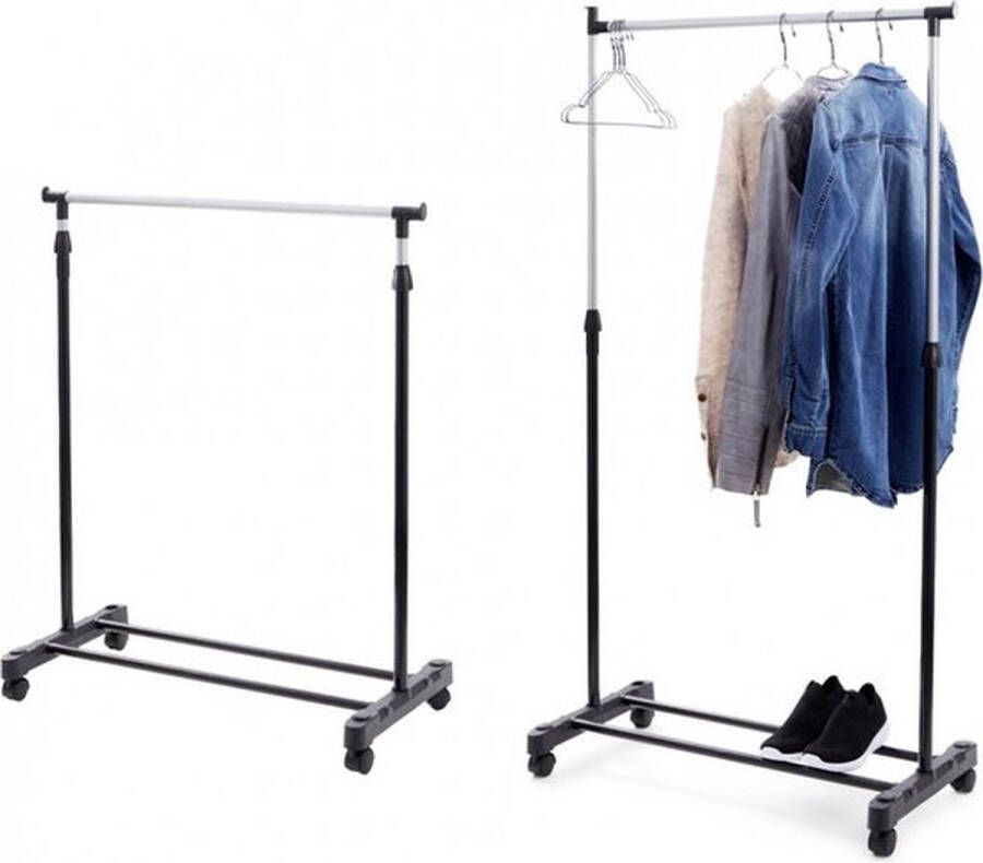 FIELDA GOLD Limited Kledingrek Op Met Wielen Zwart 160 cm 1 Stang(en) inclusief 5 Hangers Set Telescopische kapstok Hoogt verstelbaar Single Mobiel Garderoberek Totale draagkracht 20kg