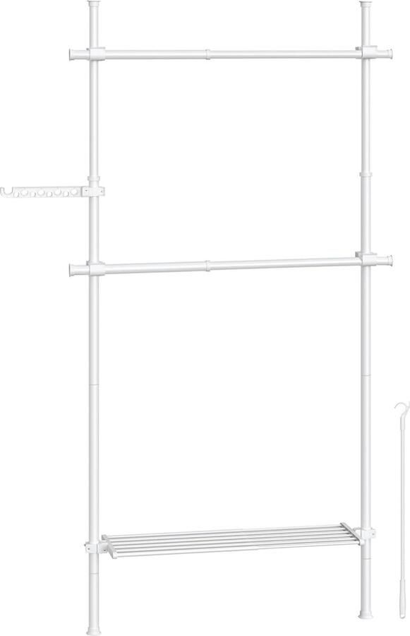 ‎SONGMICS Kledingrek van vloer tot plafond 3-laags kledingrek in hoogte en lengte verstelbare kledingstang 1-rijige garderobekastorganizer met 2 stangen en 1 plank reikstang matwit HSR136W01
