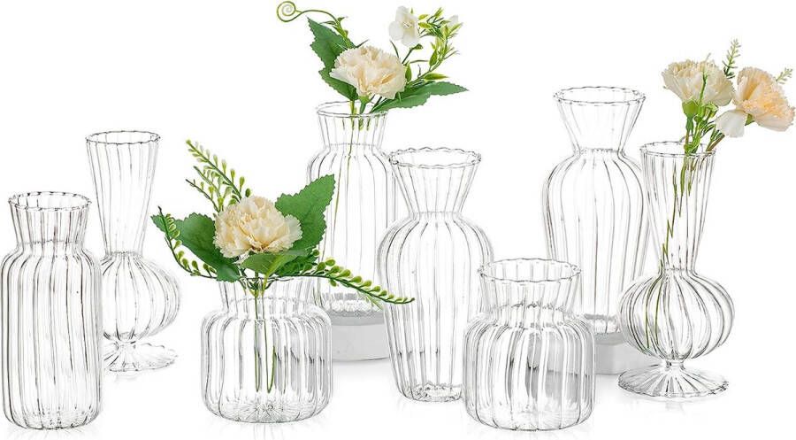 Merkloos Kleine vazen bruiloft tafeldecoratie vintage 8-delige mini-vaas glas bloemenvaas moderne set hydrocultuur glazen vaas voor bloemen decoratie bruiloft tafel woonkamer salontafel badkamer