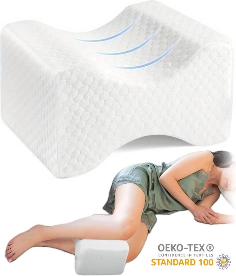 'merkloos'' Orthopedisch Kniekussen Ergonomisch Beenkussen Traagschuim Beenkussen Kniekussen voor in bed Wit Enjoy you're sleep