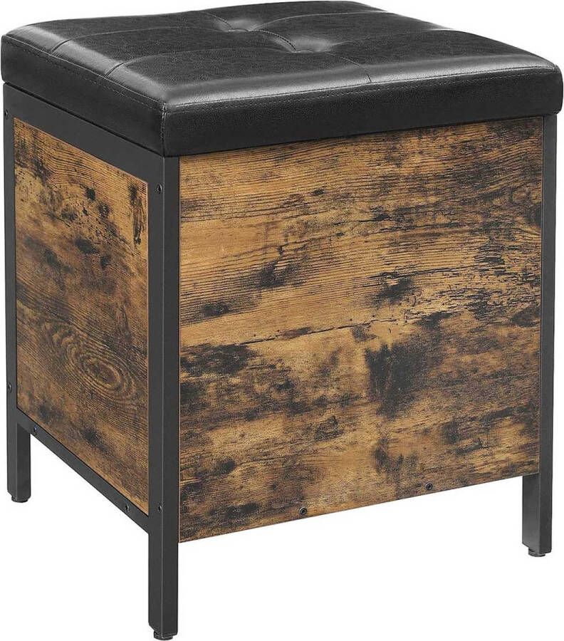 'merkloos' kruk bankje bedkas met opbergruimte gestoffeerde kist hal slaapkamer woonkamer metaal eenvoudige constructie kunstleder industriÃle stijl vintage bruin-zwart - Foto 2