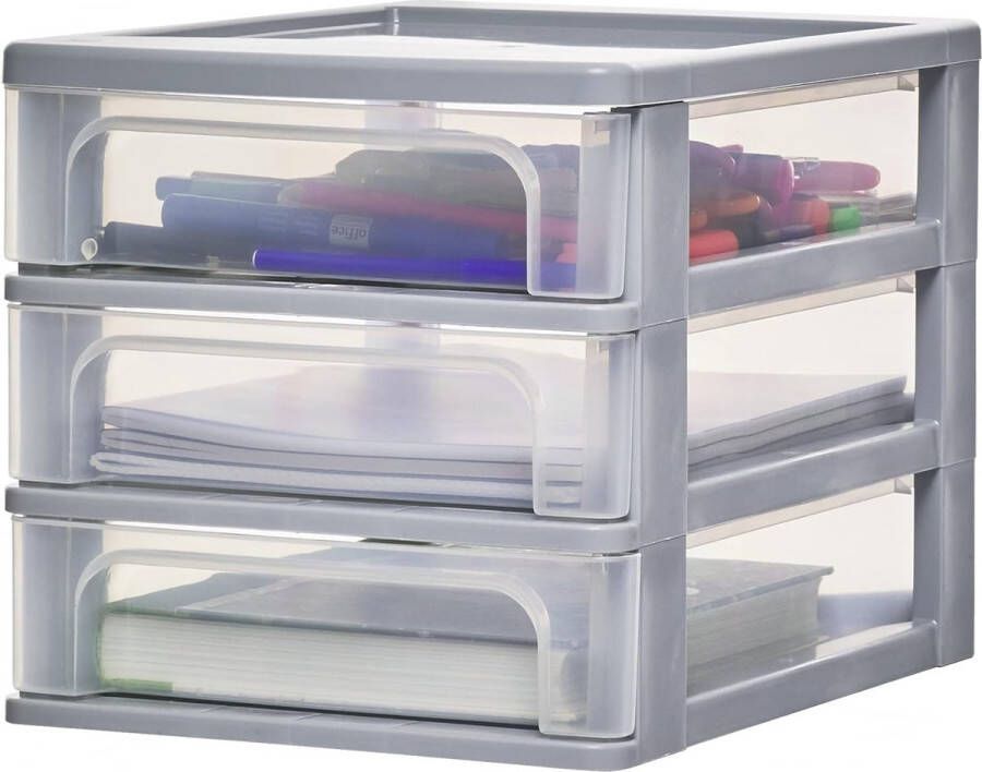 Merkloos Kunststof opbergtoren bureaulade van 3 x 4 l enkele eenheid OCH2030 grijs ergonomische handgreep ? B35 5 x D26 x H25 5 cm