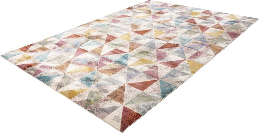 'merkloos'' Lalee Picasso Sahra ruiten vloerkleed ROND industrieel vintage laagpolig trendy multi kleuren 133x133cm rond