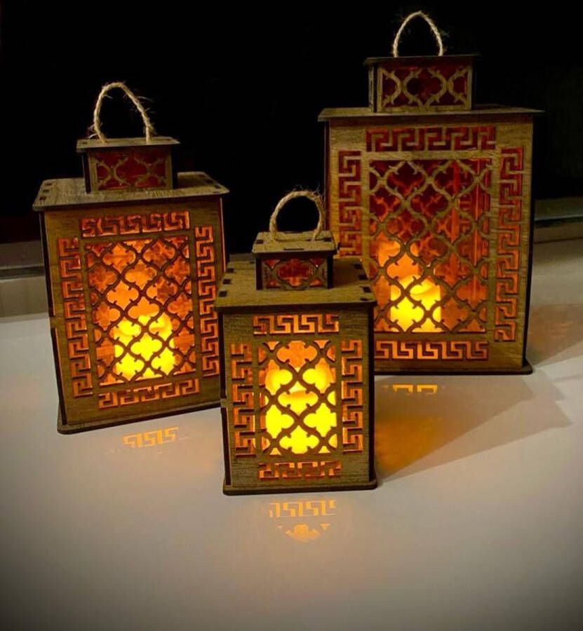 Merkloos Lantaarn 3 stuks (inclusief ledkaarsjes) -Tafellamp Nachtlamp Decoratie lamp Sfeerlamp