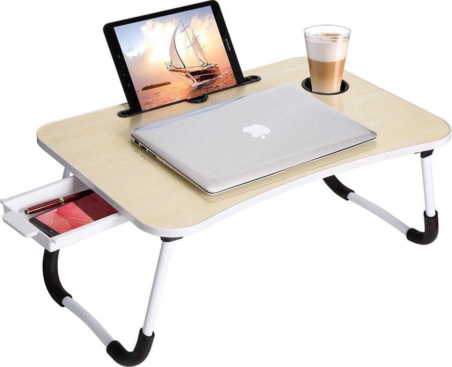 Merkloos Laptoptafel Grote draagbare opklapbare bedtafel Computer| laptop bureaustandaard met bekerhouder| telefoon houder Opberglade voor schrijfwerk eet het voedsel