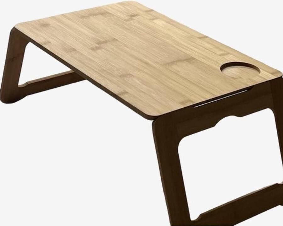 Merkloos laptoptafel met poten bamboe Inclusief bekerhouder Opvouwbaar -46x29 5x23cm