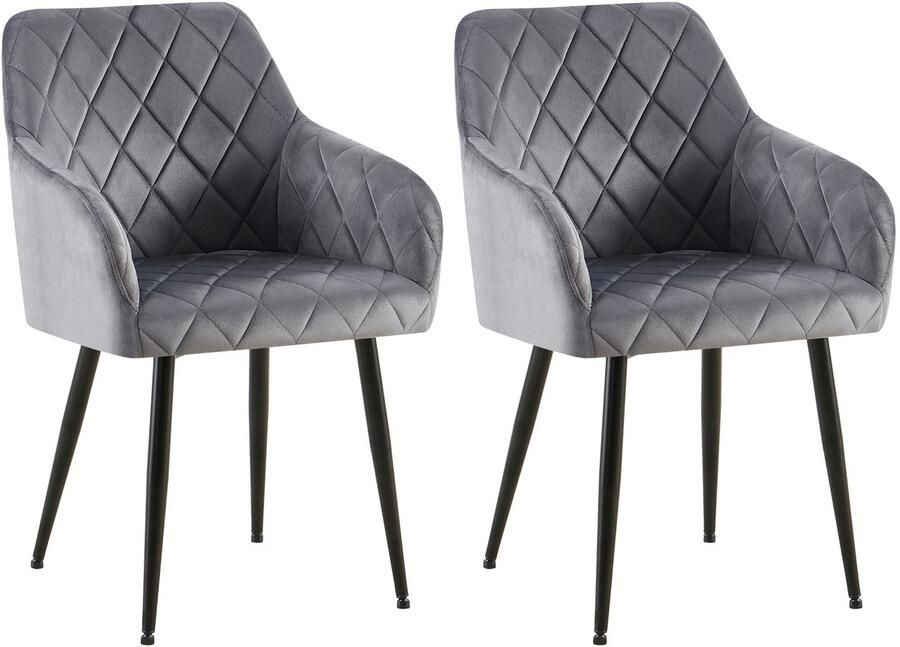 Merkloos Luxe fluwelen bekleding Monett Eetkamerstoelen Set van 2 Donkergrijs Met armleuningen Modern design
