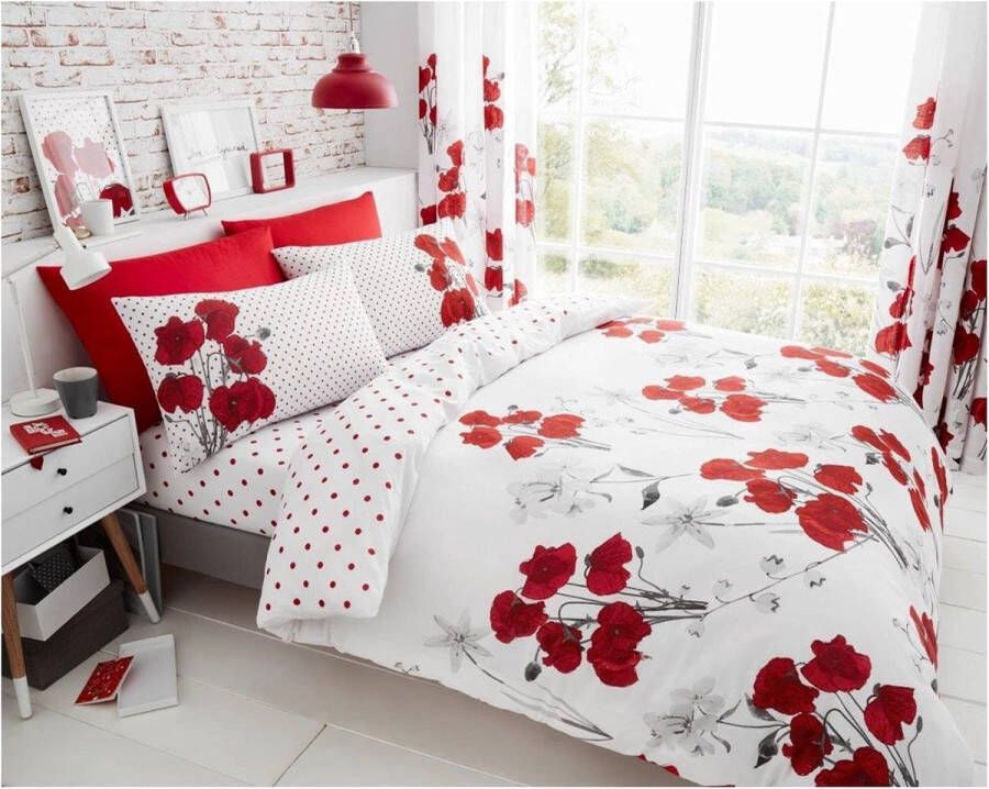 merkloos Luxe POPPY Bed Set met Dekbedovertrek en kussensloop Polyester-katoen rood dubbel