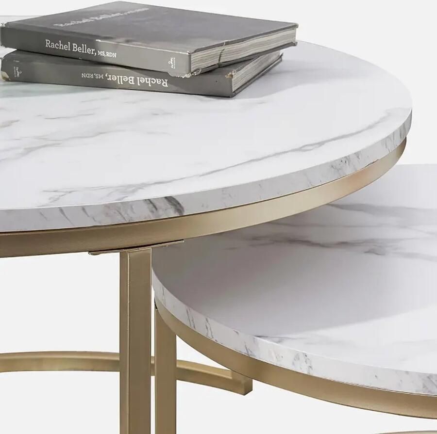 'merkloos'' • Luxe Salontafel Set – Rond Marmerlook & Gou