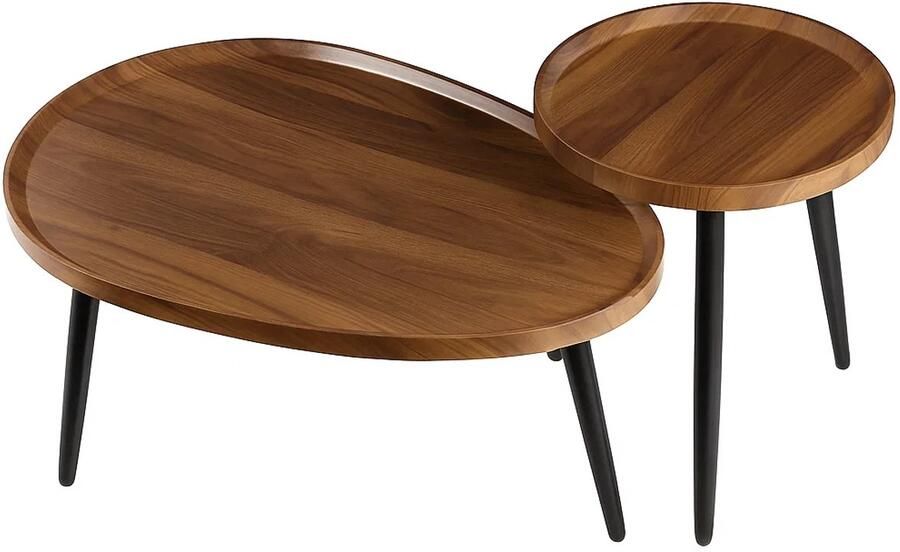 'merkloos'' Maison Nordique Salon tafel Salontafels Salontafel rond Zwarte poten Japandi Bijzettafels 2 tafels Bruin