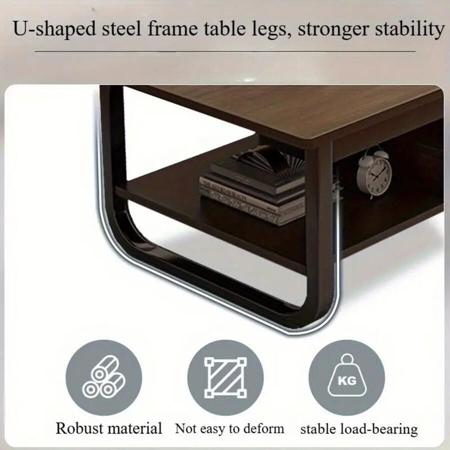 Merkloos MazrekuHome Moderne dubbele laag salontafel met opbergruimte Multifunctionele houten woonkamerdecoratie Eenvoudig te monteren