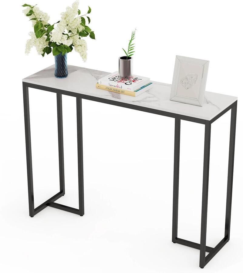 Merkloos MazrekuHome Side table Moderne smalle tafel Met marmeren blad Metalen onderstel Zwart LxBxH 100x30x78 5 cm