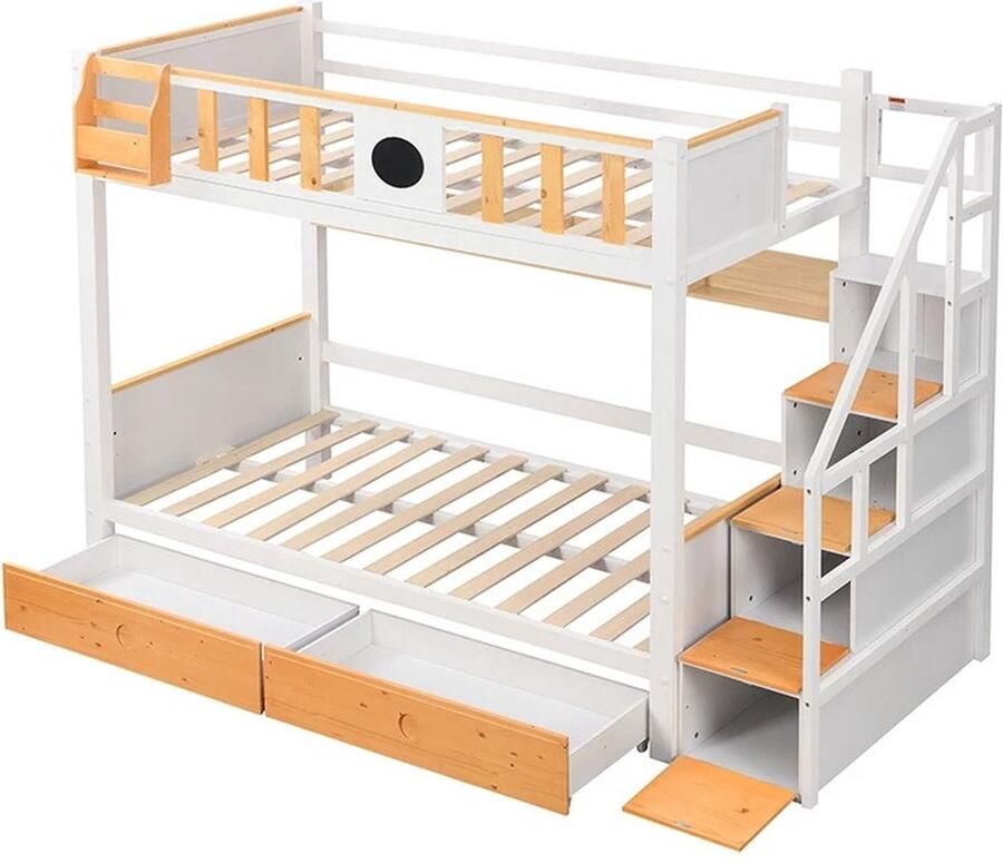 Merkloos MazrekuHome Stapelbed met trap Praktisch ontwerp Multifunctioneel kinderbed met trap Inclusief lades en planken