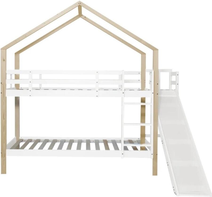 Merkloos MazrekuHome Stapelbed voor kinderen 90x200 Stapelbedden Massief hout Dubbeldekker Met schuif tegen vallen