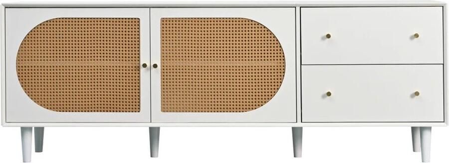 Merkloos MazrekuHome Witte tv meubel Tv kasten Tv kast wit Tv kast hout Praktische witte tv kast Stijlvolle rotan ontwerp