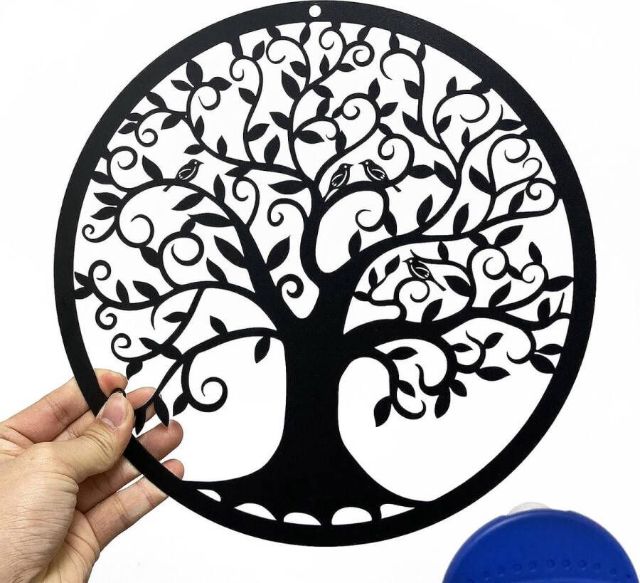Merkloos Metalen Boom des Levens Wanddecoratie Silhouet Kunst voor Cadeau Binnen Buiten Tuin Huisdecoratie (Zwart 28 x 28 cm)