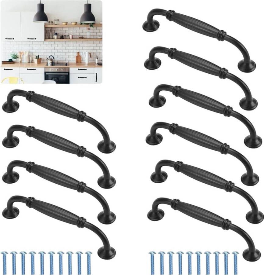 Merkloos Meubelgrepen zwart 10 stuks moderne keukenkast handgrepen ladegrepen 145 mm matzwarte kastgrepen van aluminiumlegering met 20 schroeven voor meubelkasten laden