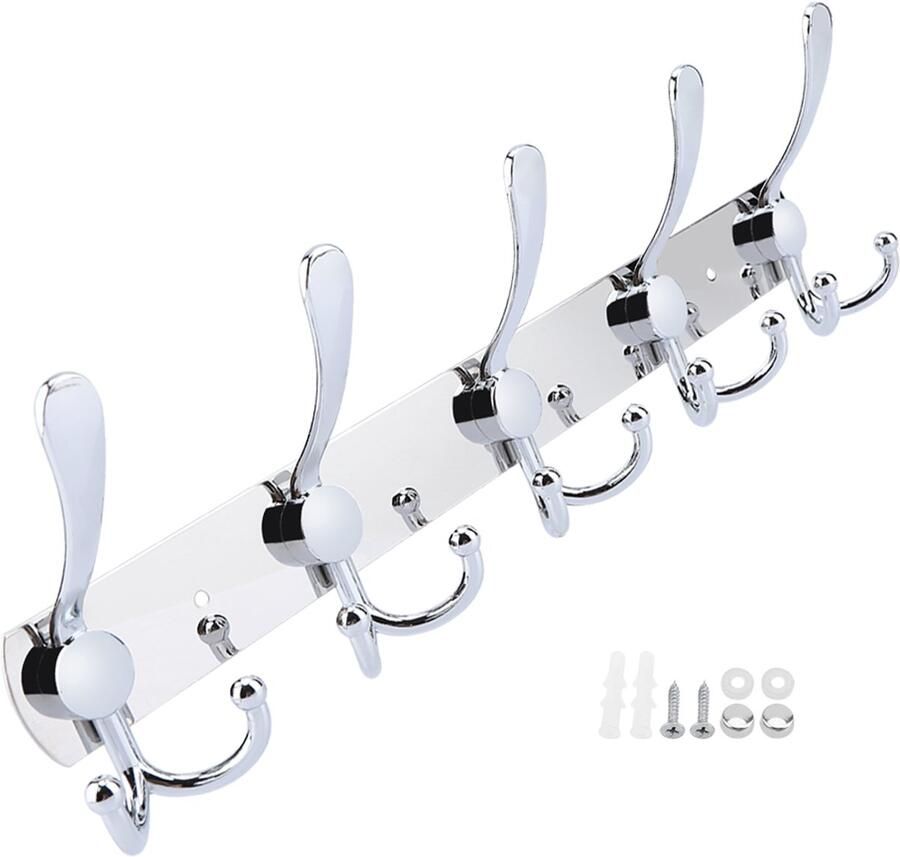 Merkloos Multifunctionele wandhouder van roestvrij staal voor de badkamer haak handdoekhouder kapstok 5 haken