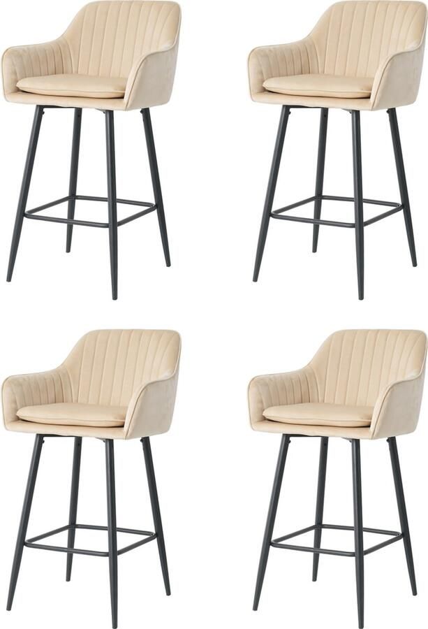 Merkloos Nuvolix barkrukken set van 4 Sydney barstoel barkrukken met rugleuning met armleuning lichtbeige velvet 65CM