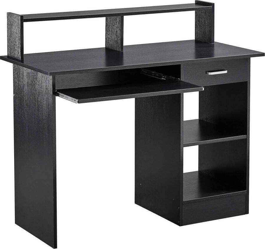 Merkloos omputerbureau met toetsenbordlade stevige studieschrijftafel voor thuiskantoor bureau met opbergplanken pc-laptopstudeertafel zwart
