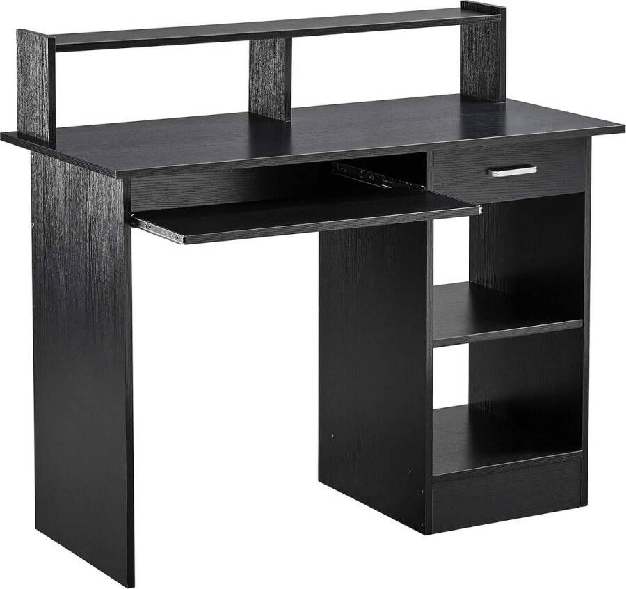 merkloos omputerbureau met toetsenbordlade stevige studieschrijftafel voor thuiskantoor bureau met opbergplanken pc-laptopstudeertafel zwart