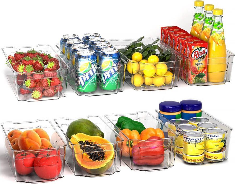 merkloos Opbergbakken Bijkeuken (Transparant) Set van 8 containers (8 middelgrote opbergbakken) Opslag voor keuken bijkeuken kasten aanrecht en koelkast BPA-vrij