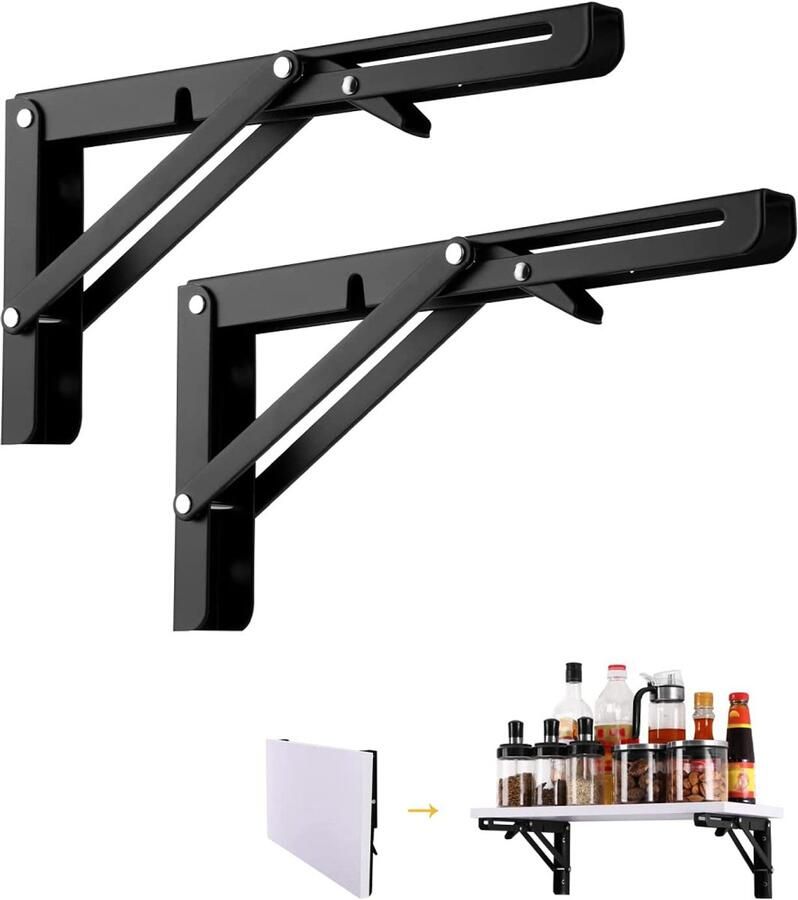 Merkloos Opklapbare plankdrager 20 cm max. 50 kg 2 stuks zwart Wandklaptafel Metalen plankdrager met schroeven Plankdrager Opklapbare tafel Industriële wandplank Opklapbare tafel