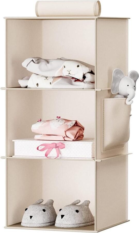 Merkloos' Opknoping opbergkast 3 planken garderobe opbergorganizer opvouwbare hangende planken met zijzakken kast organizer voor kleding beige