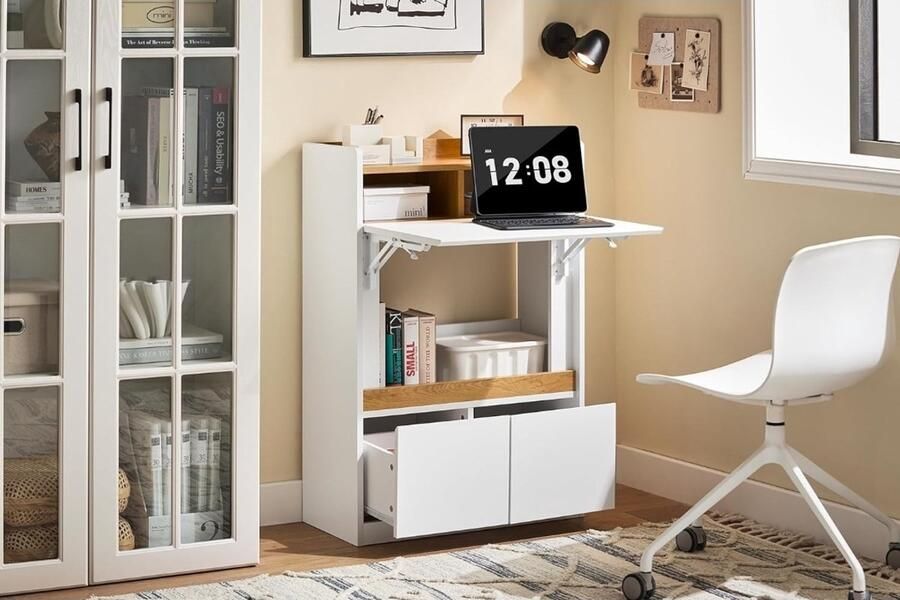 'merkloos'' Opvouwbaar bureau opklapbare computertafel bureautafel klein bureau met planken werktafel computertafel voor kantoor woonkamer slaapkamer 63 x 67 x 93 cm