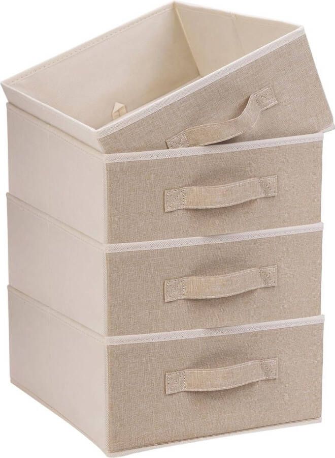 Merkloos Opvouwbare opbergdozen stof kastlade-organizer opbergsysteem voor garderobe kleding ondergoed enz. set van 4 beige