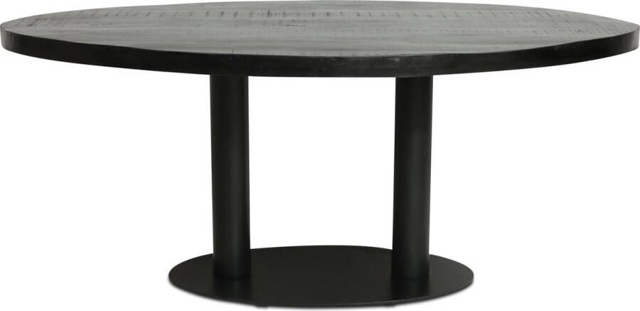 Merkloos Palermo eettafel met mango houten tafelblad zwart afgewerkt met ovale blad van 240 x 110 cm en 2 zwarte ronde poten op een extra stevige ovale grondplaat
