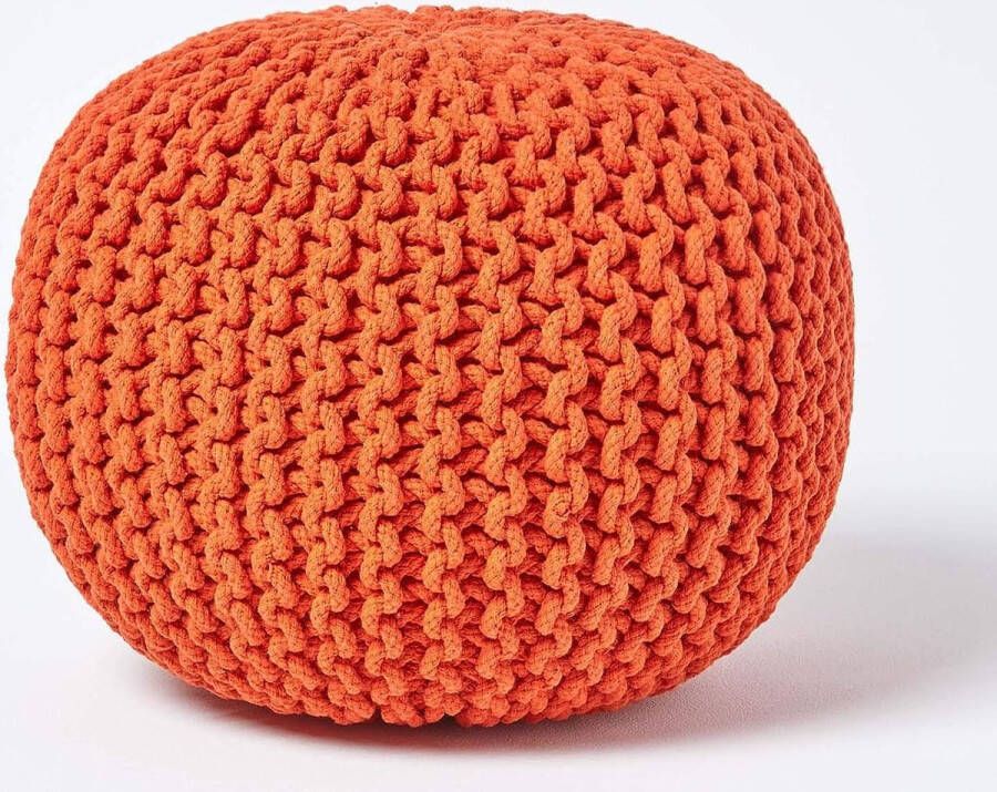 merkloos Poef gebreide poef rond vloerkussen zitpoef 35 x 40 cm gevoerde zitkruk zitpoef poef met grof gebreide bekleding van 100% katoen gebreide poef oranje