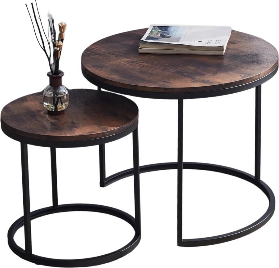 Merkloos Quihob 2 Nordic Salontafel Theetafel Moderne Set- 60CM & 40CM Donker Eik