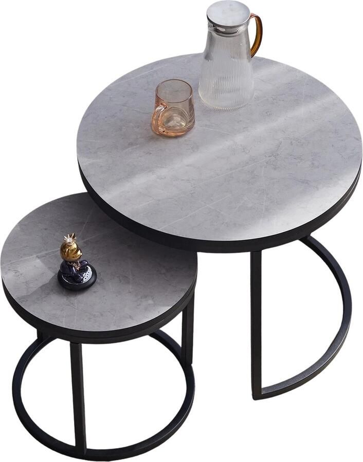 Merkloos Quihob 2 Nordic Salontafel Theetafel Moderne Set- 60CM & 40CM Grijs