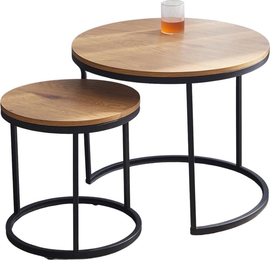 Merkloos Quihob 2 Nordic Salontafel Theetafel Moderne Set- 60CM & 40CM Licht Eikenhout