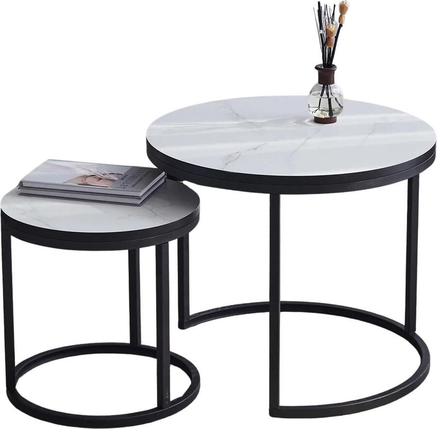 Merkloos Quihob 2 Nordic Salontafel Theetafel Moderne Set- 60CM & 40CM Wit02